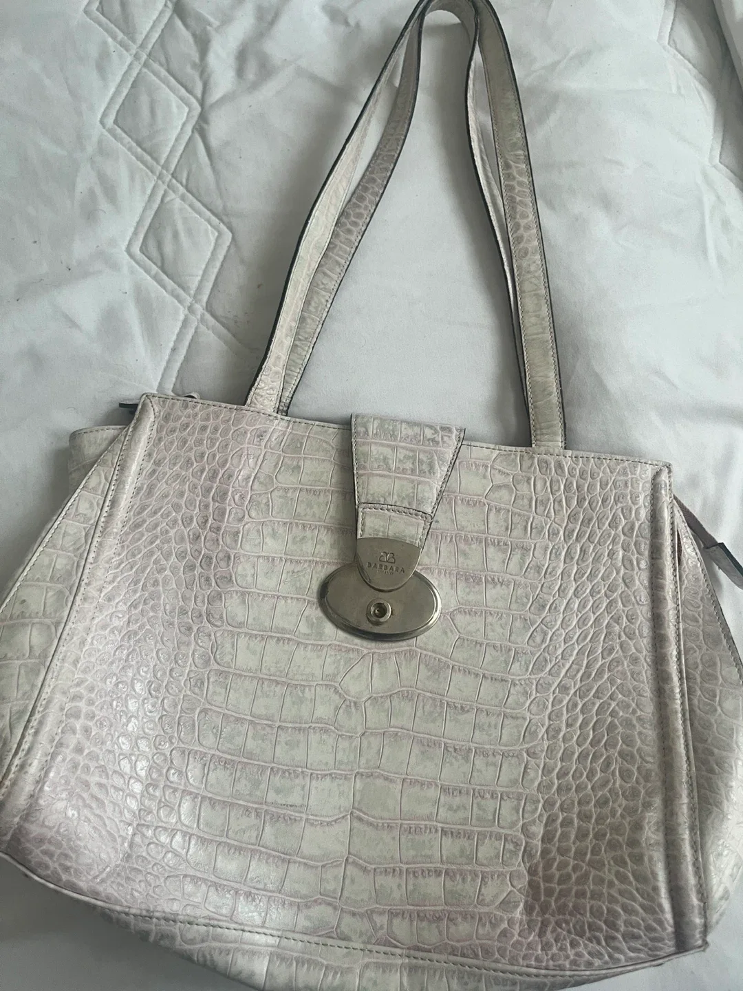 Barbara Milano White Croc Embossed Tote Bag thumbnail