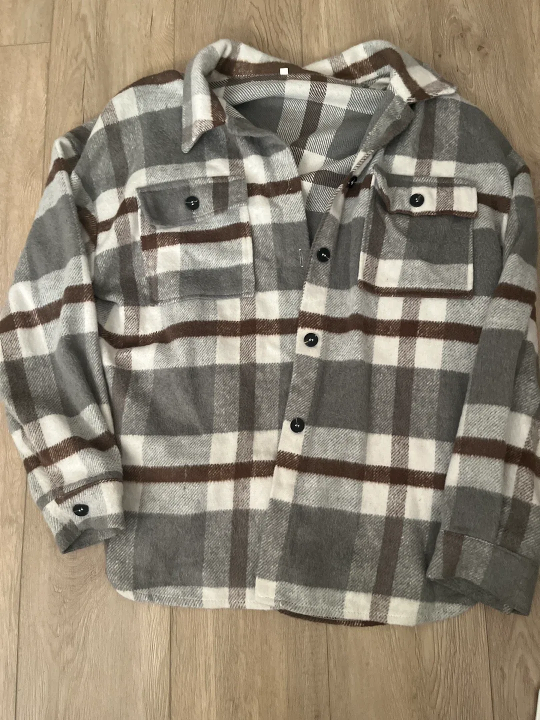 Plaid Flannel Shirt - Gray, Brown, White thumbnail