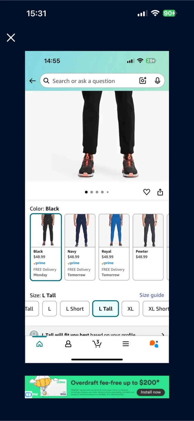 L Tall Black Scrub Pants thumbnail