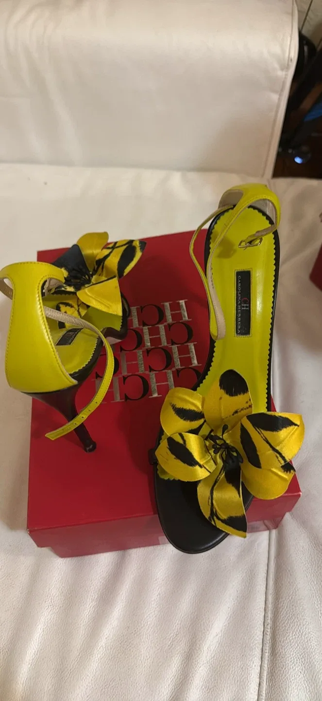 Carolina Herrera Yellow Floral Heels - Size 9 image indicator(2)
