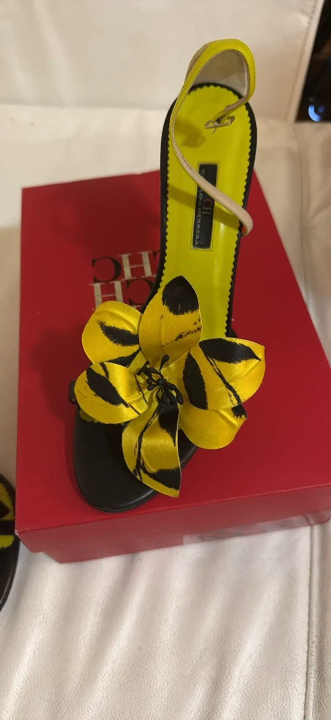 Carolina Herrera Yellow Floral Heels - Size 9 image indicator(5)