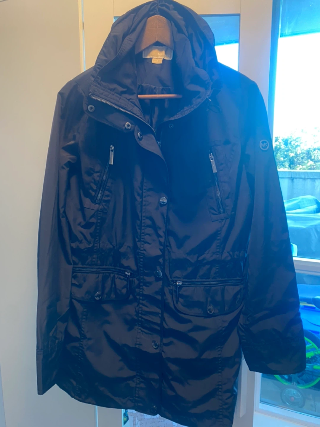 Michael Kors Black Hooded Rain Jacket