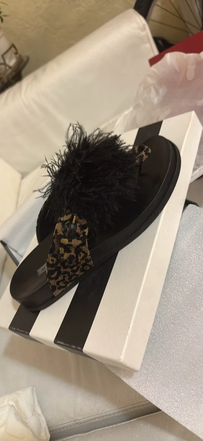 Aquazzura Black & Leopard Print Feather Slides image indicator(6)