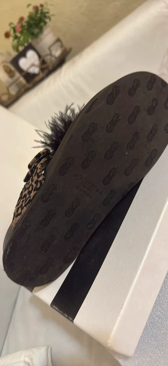Aquazzura Black & Leopard Print Feather Slides image indicator(5)
