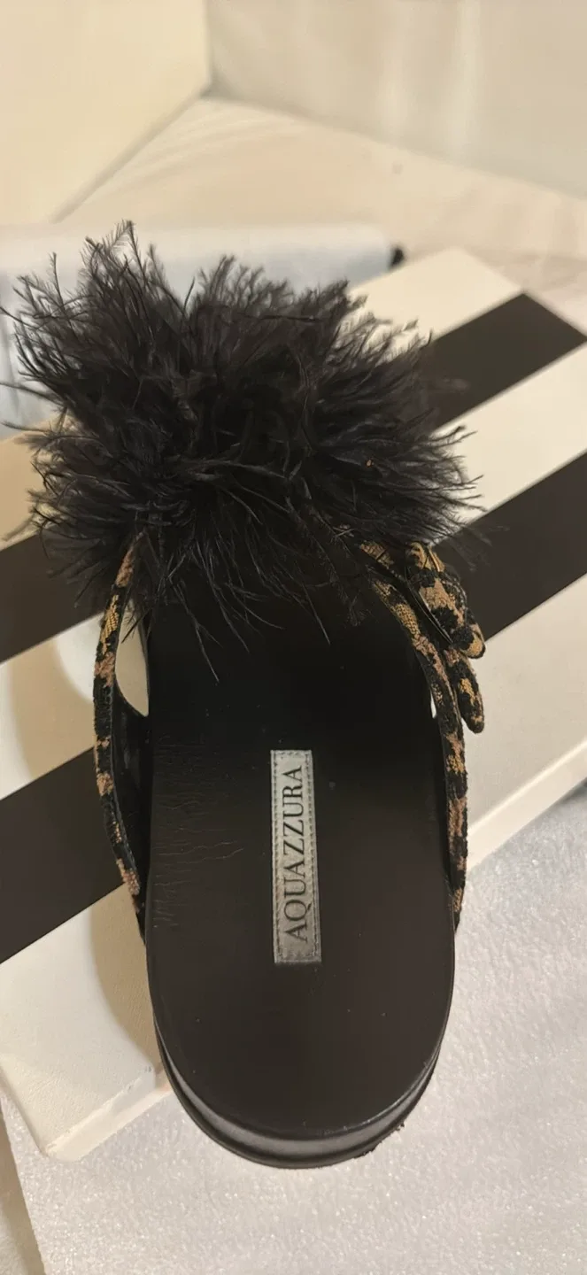 Aquazzura Black & Leopard Print Feather Slides image indicator(4)