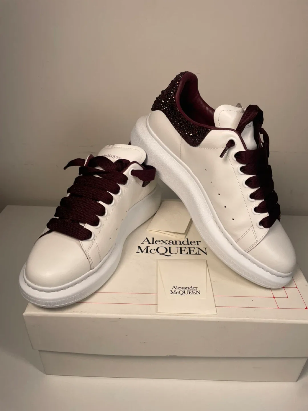 Alexander McQueen White & Burgundy Sneakers thumbnail