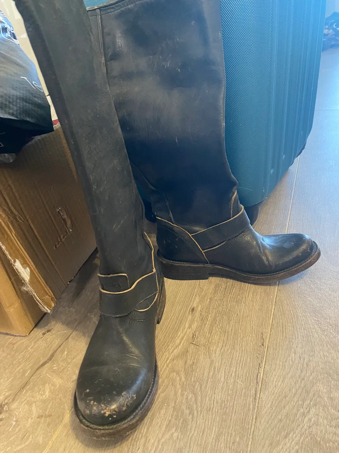 FRYE Leather distressed Riding Boots, Black image indicator(2)