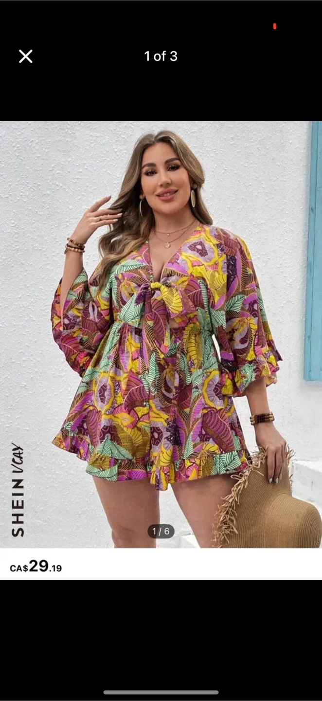 Shein Floral Print Ruffle Hem Romper image indicator(2)