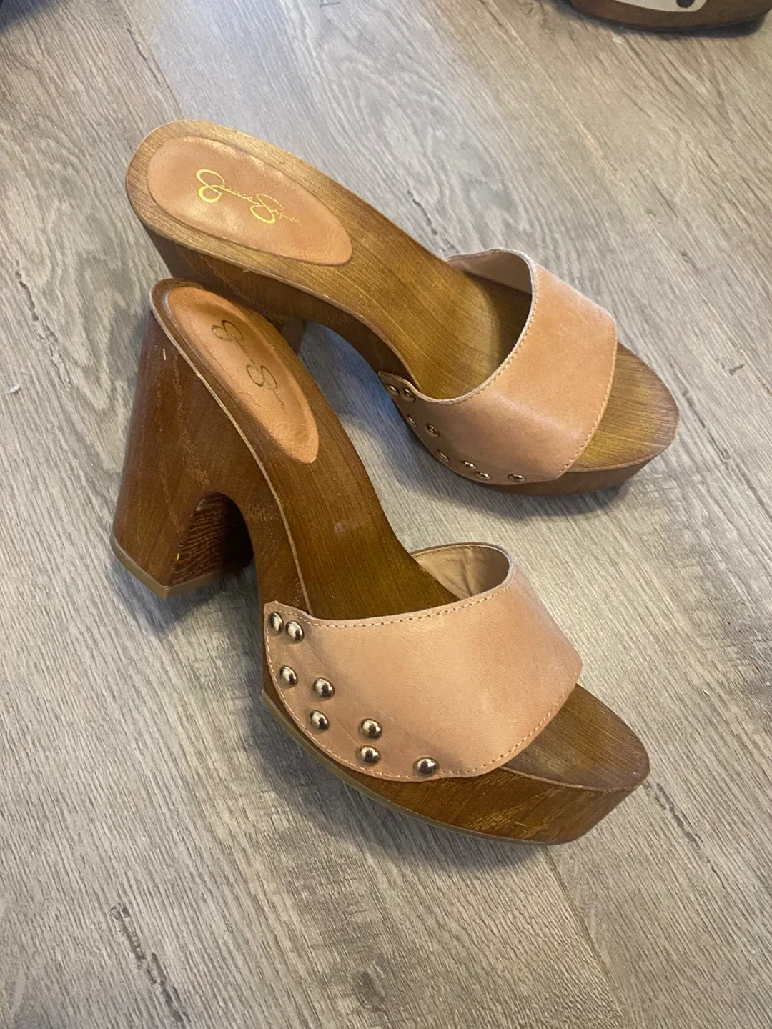 Jessica Simpson Brown Wooden Heel Mules thumbnail