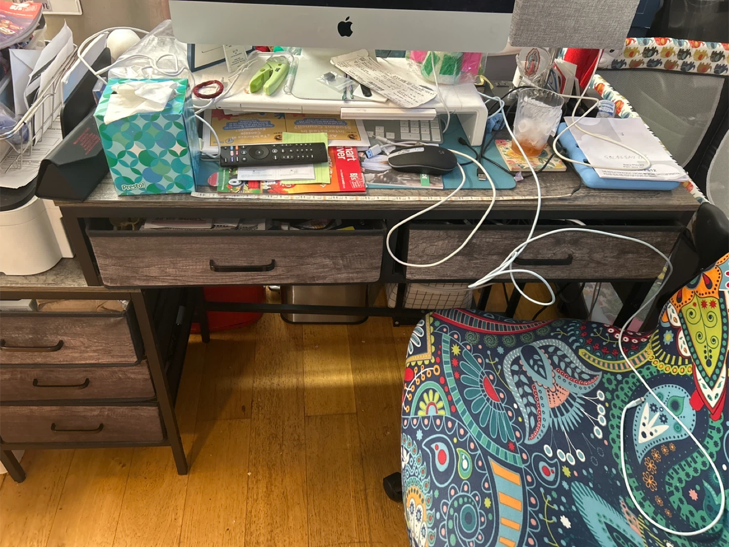 A desk with charging