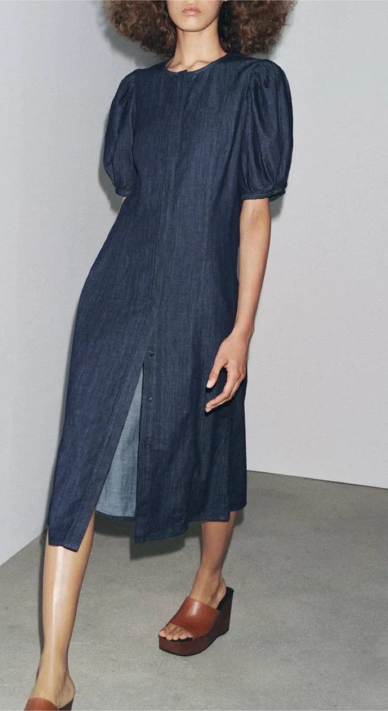 Zara Denim Midi Dress - size XXL(XL) thumbnail