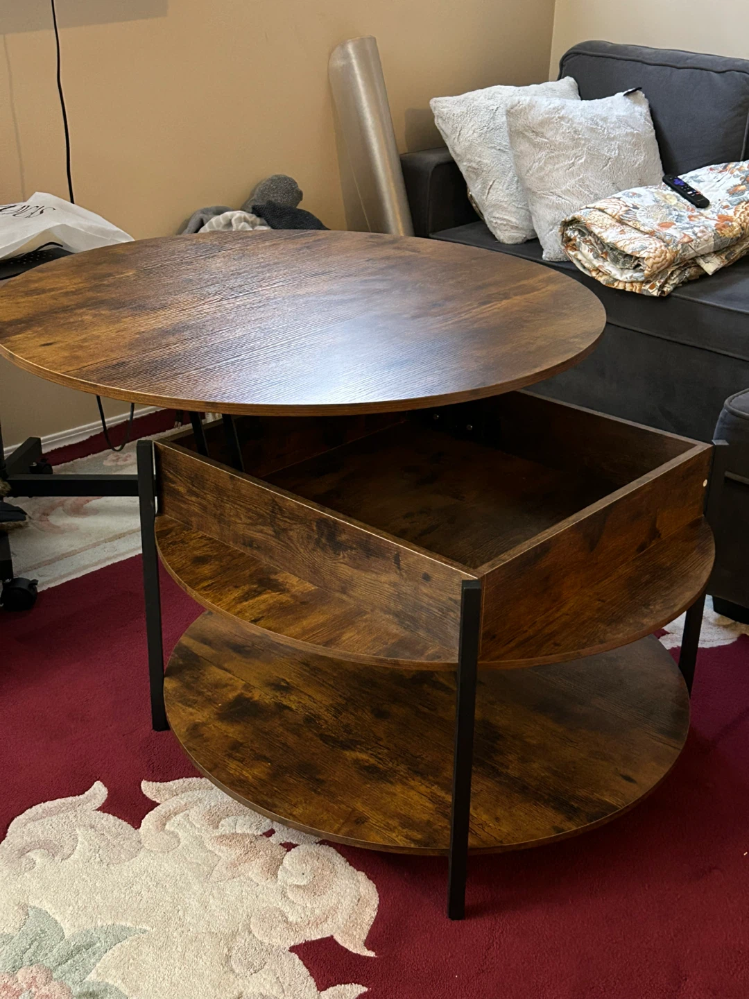 Round Coffee Table with Adjustable Height and Storage - photo 3