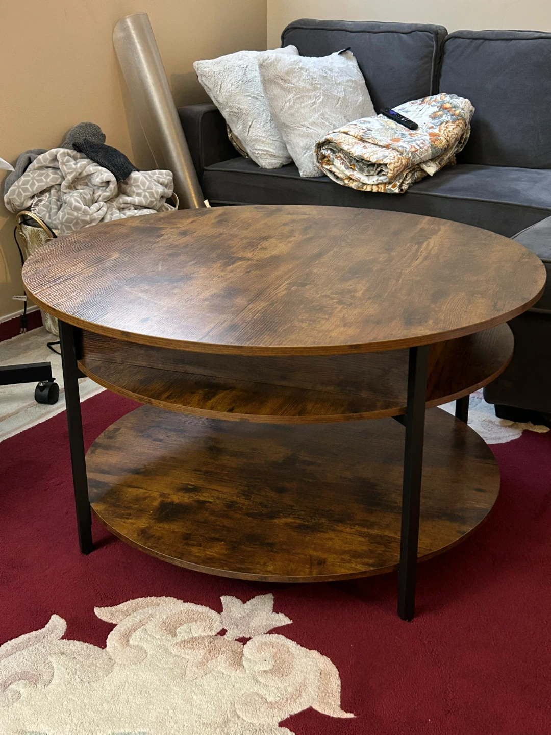 Round Coffee Table with Adjustable Height and Storage