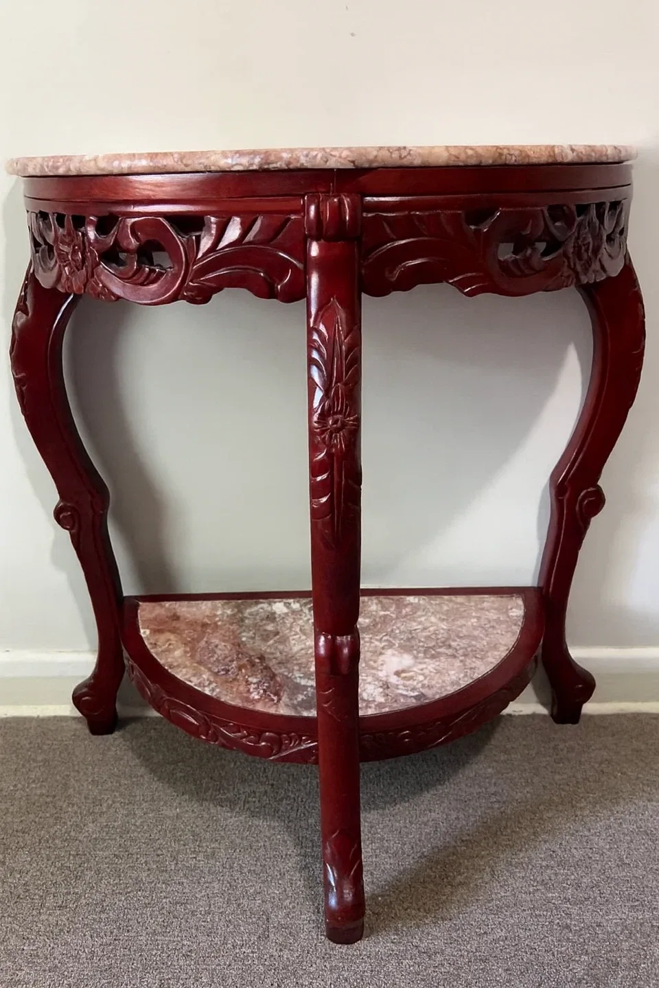 Red Half-Moon Marble Top Accent Table Marble thumbnail