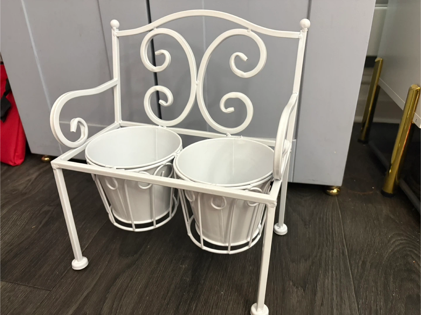 White Metal Bench Plant Holder