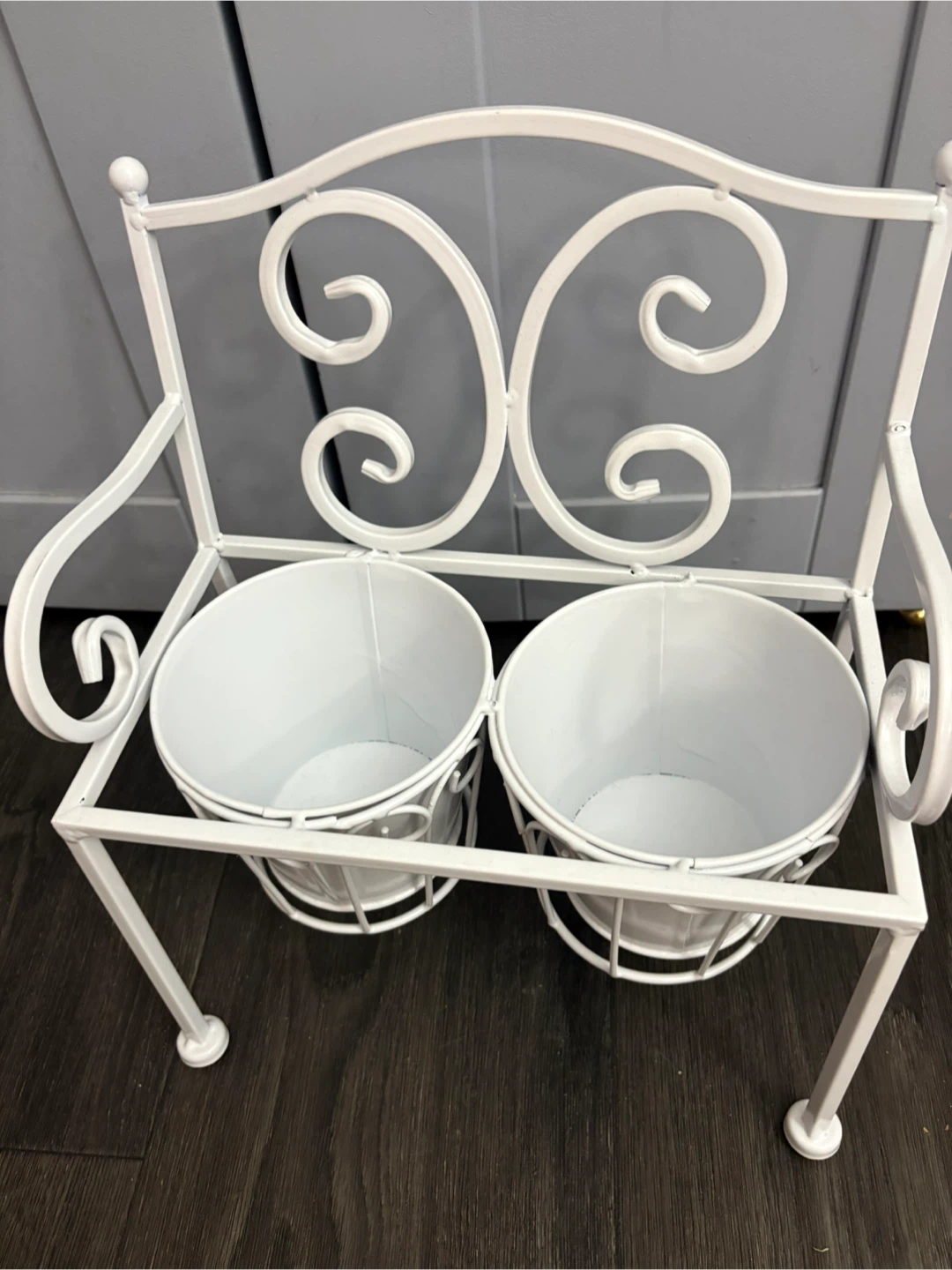 White Metal Bench Plant Holder - photo 2