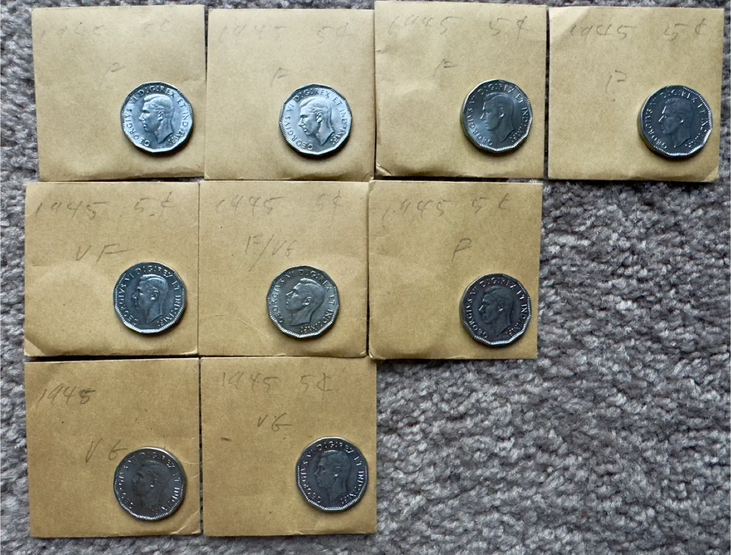 Vintage 1944-1945 Canadian 5 Cent Coins image indicator(6)