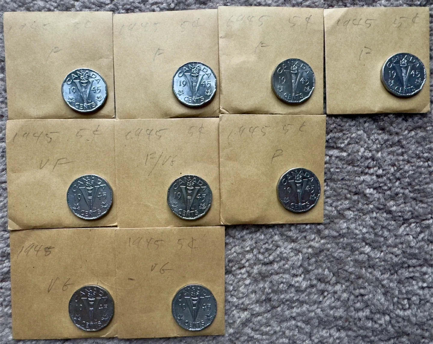 Vintage 1944-1945 Canadian 5 Cent Coins image indicator(3)