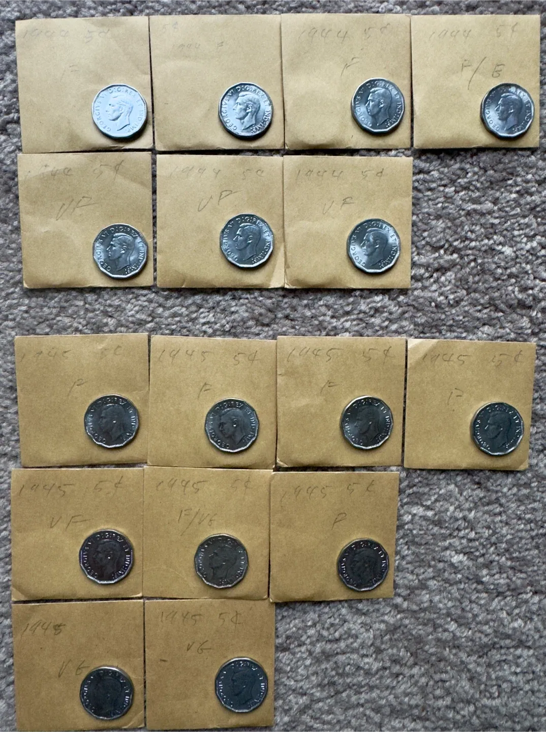 Vintage 1944-1945 Canadian 5 Cent Coins image indicator(4)