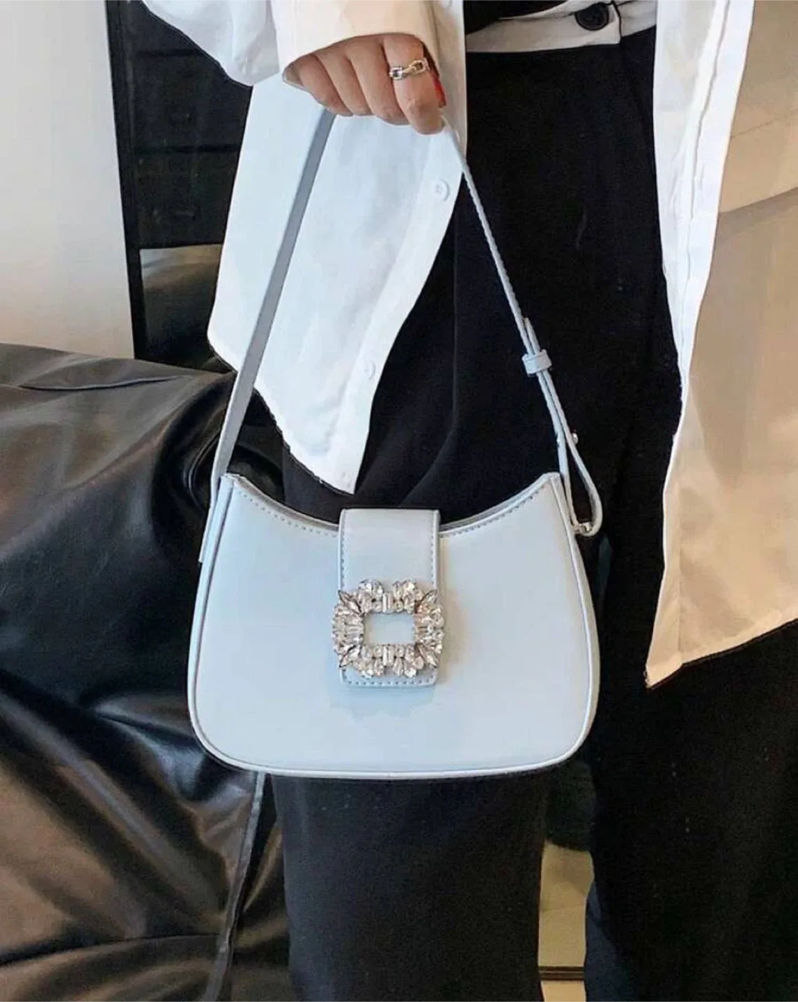 Light Blue Crystal Buckle Shoulder Bag thumbnail