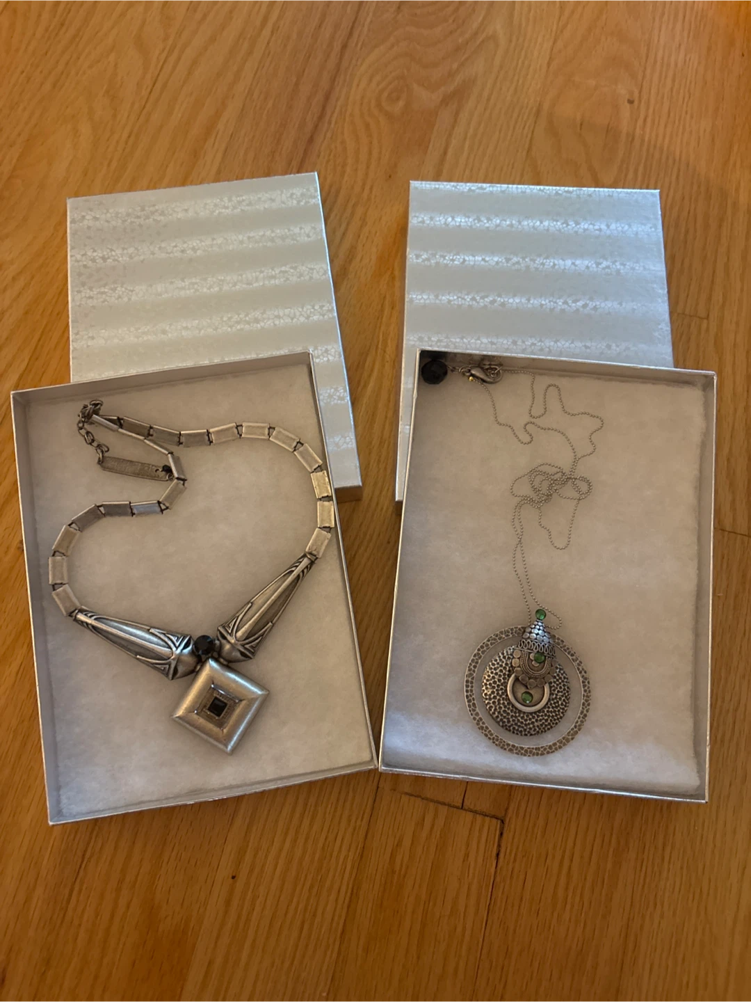 Two Vintage Silver Necklaces with Boxes