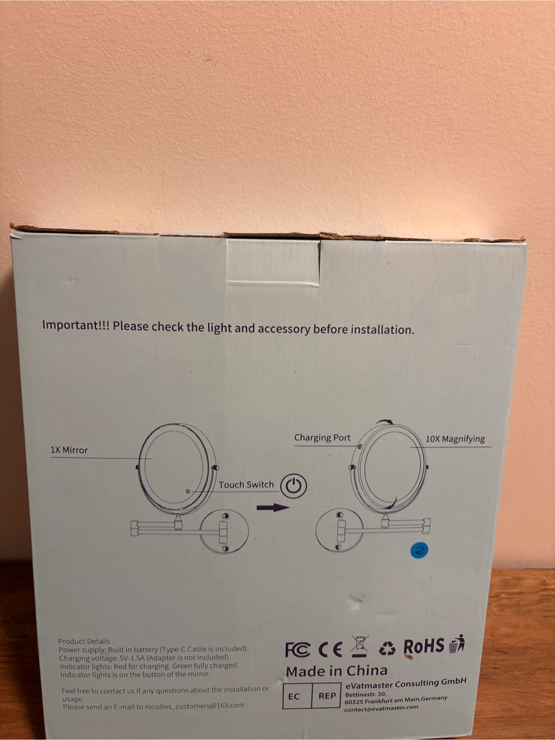 Rocollos Rechargeable Wall Mount LED Mirror - New in Box! - photo 4