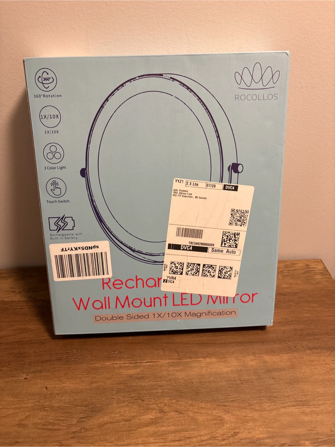 Rocollos Rechargeable Wall Mount LED Mirror - New in Box! - photo 2