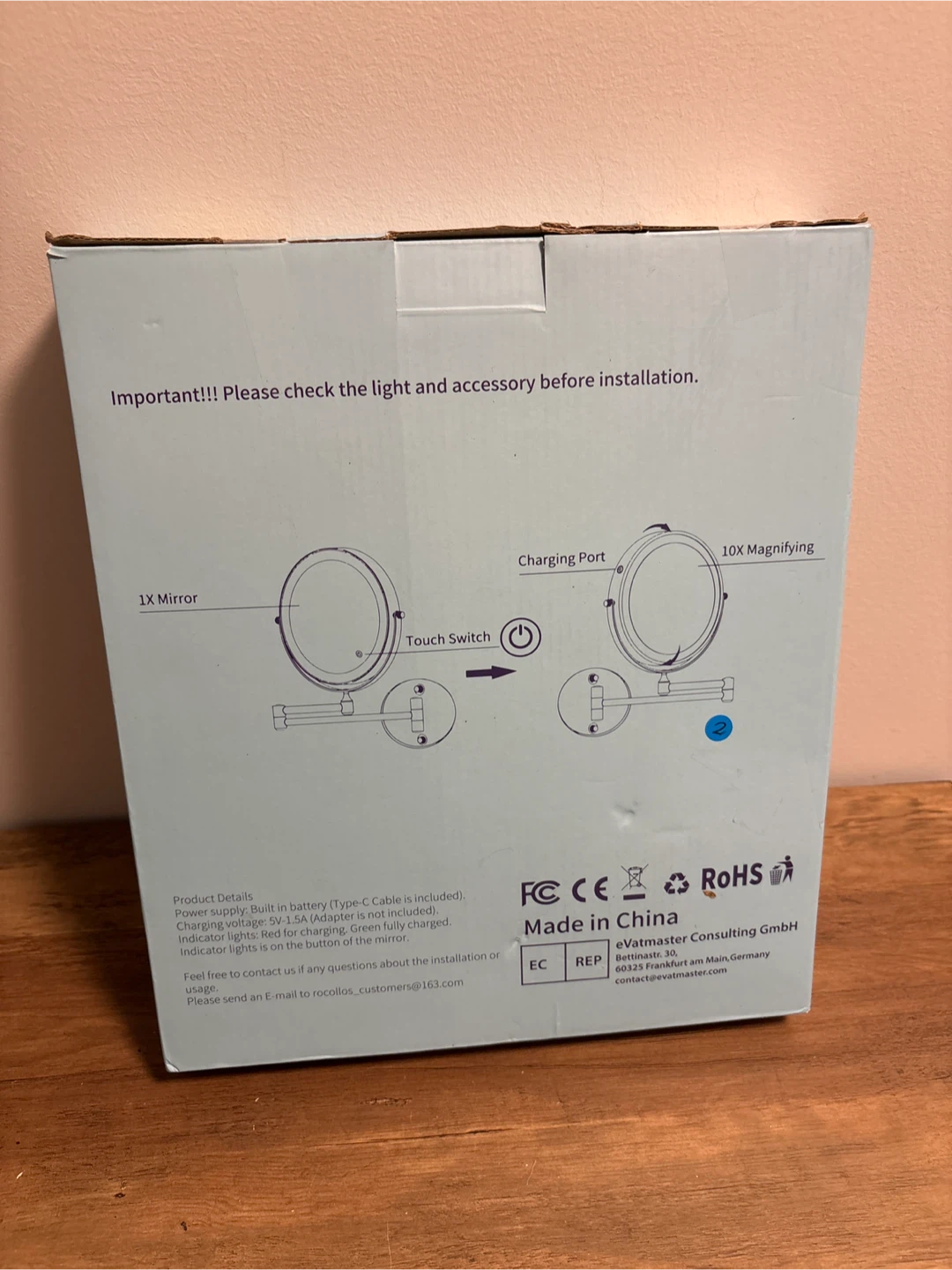 Rocollos Rechargeable Wall Mount LED Mirror - New in Box! - photo 3
