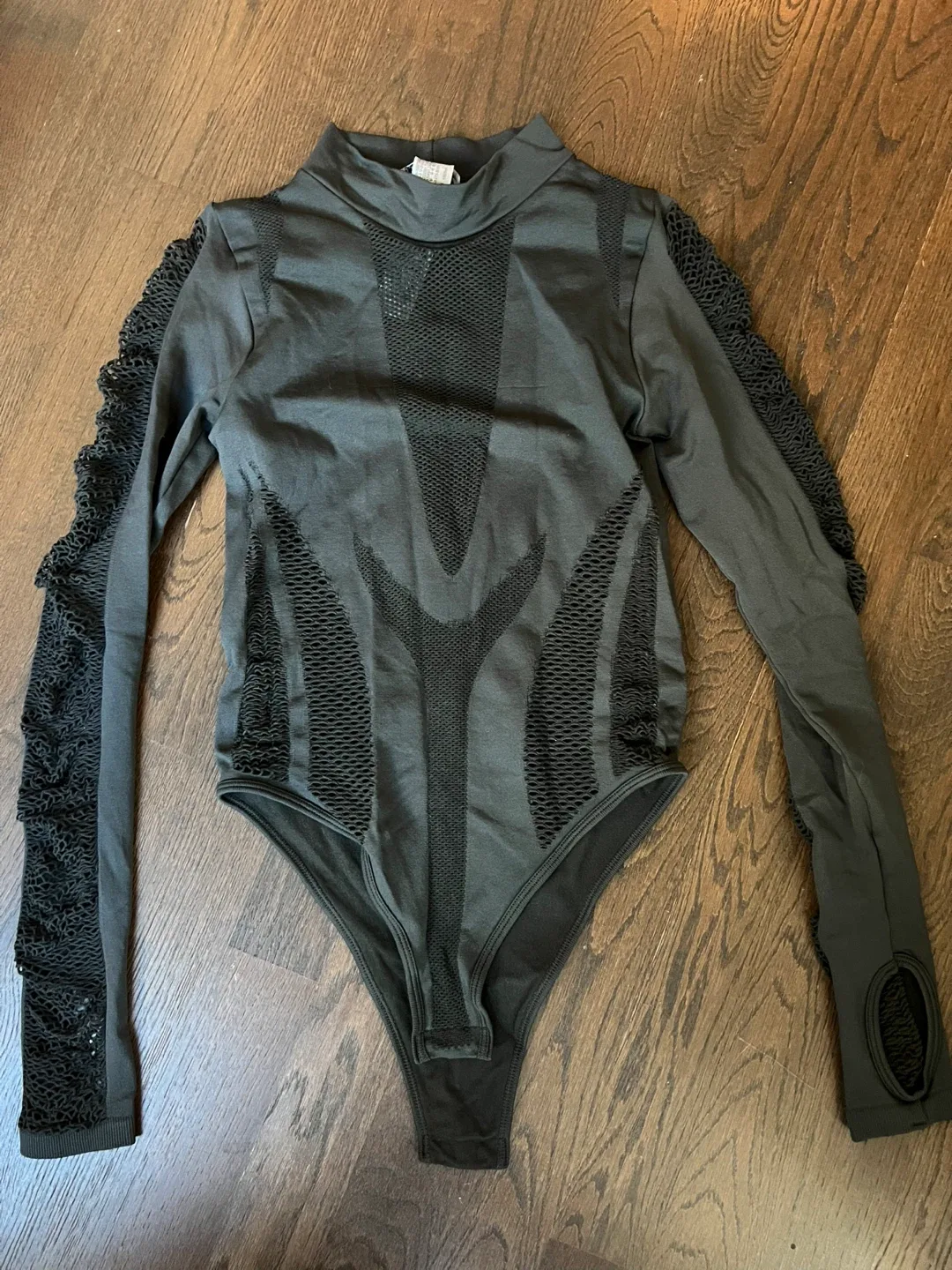 Zara Seamless Mesh Bodysuit - Anthracite Grey, Size XS thumbnail