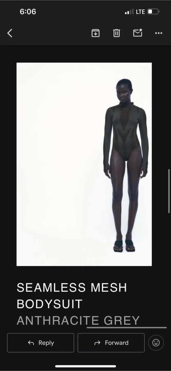 Zara Seamless Mesh Bodysuit - Anthracite Grey, Size XS image indicator(2)