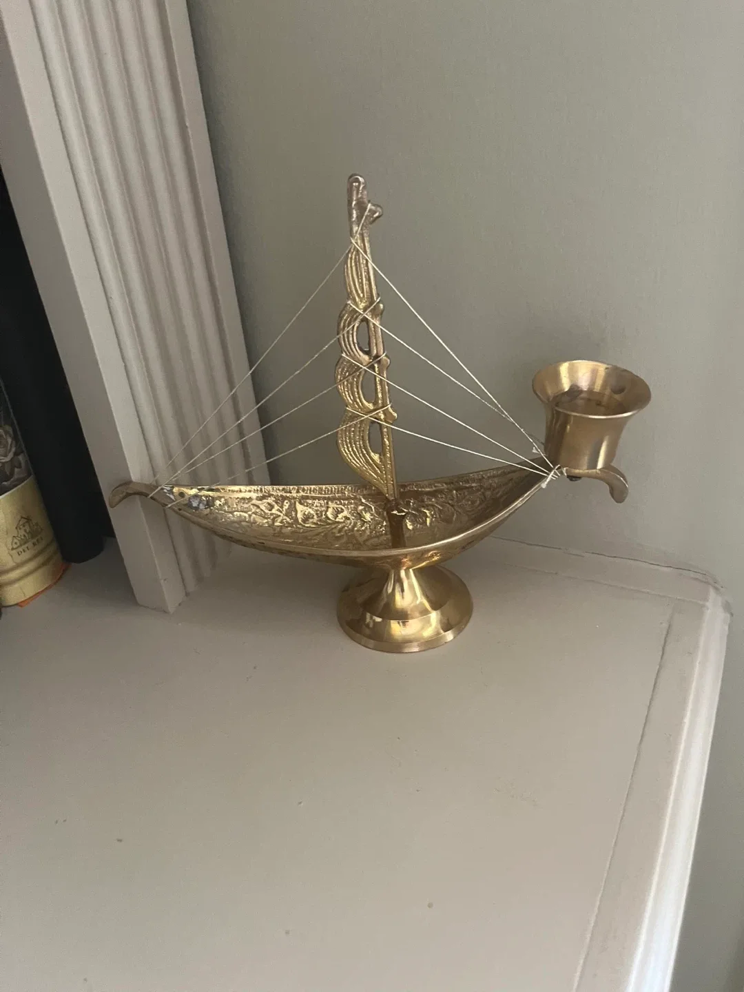 Beautiful yellow Brass (Petal) Boat Candle Holder thumbnail
