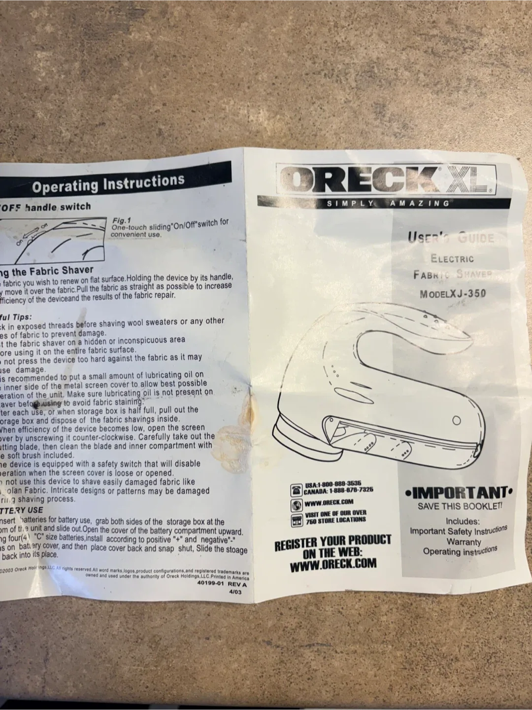 Oreck Fabric Shaver batteries included image indicator(3)