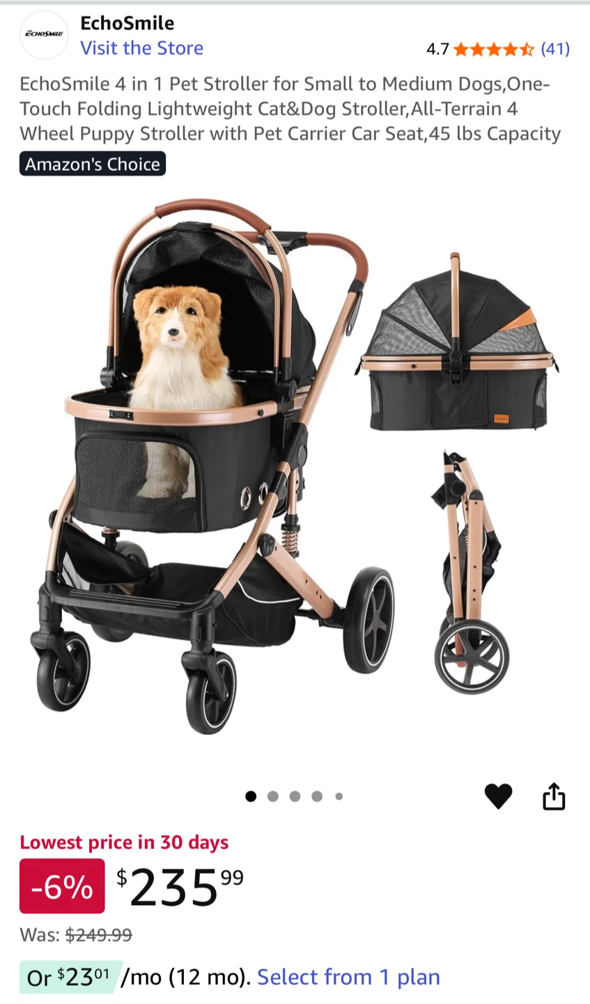 EchoSmile 4-in-1 Pet Stroller - Small/Medium Dogs