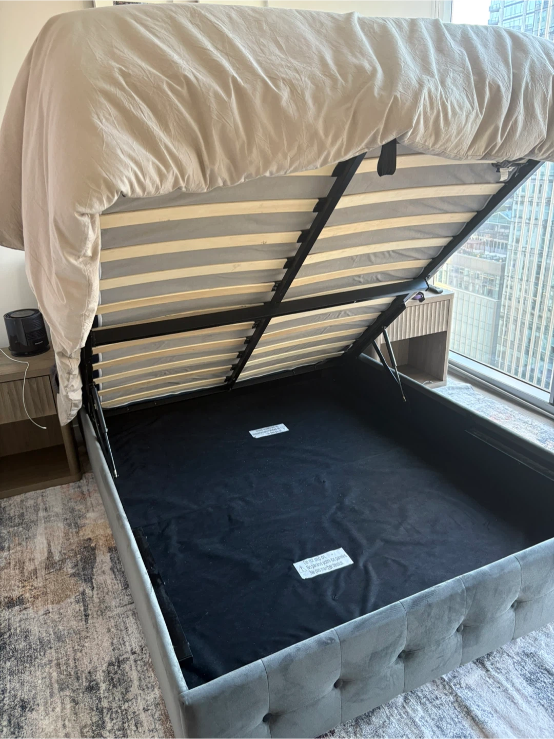 Gray Queen Upholstered Bed Frame with Storage - photo 4