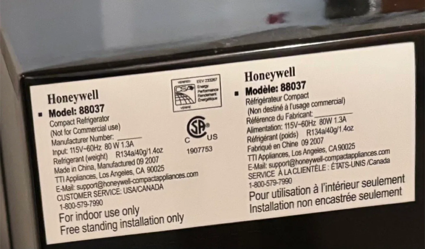 Honeywell 88037 Compact Refrigerator image indicator(2)
