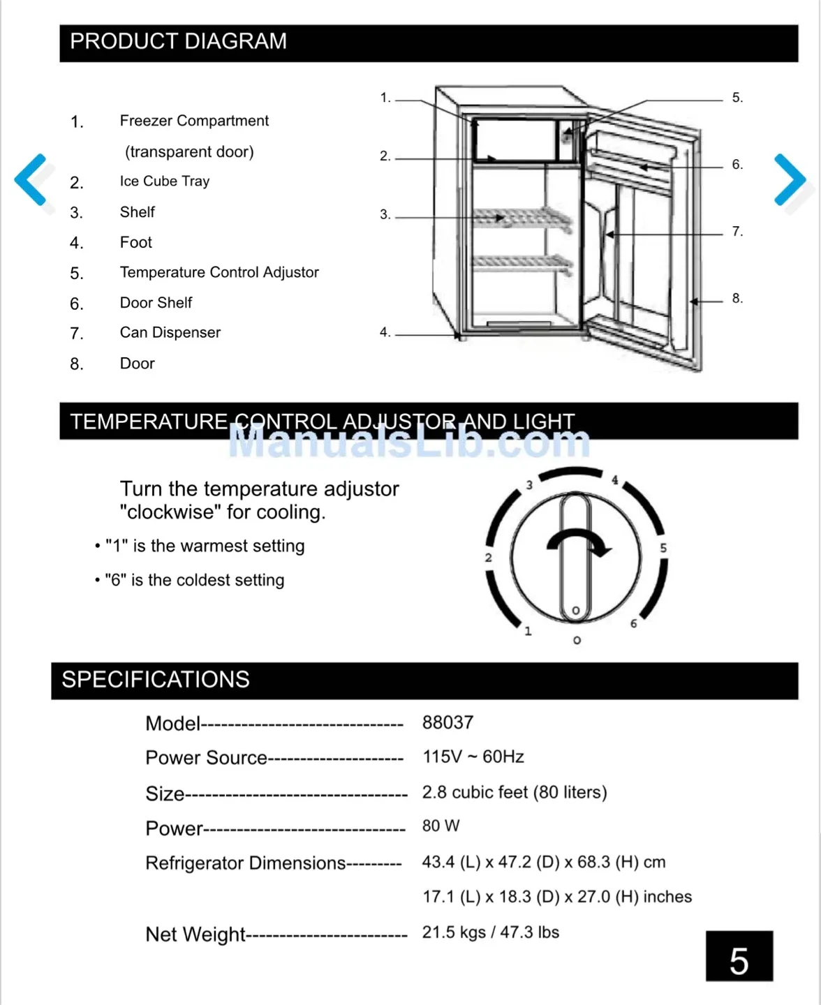 Honeywell 88037 Compact Refrigerator image indicator(7)