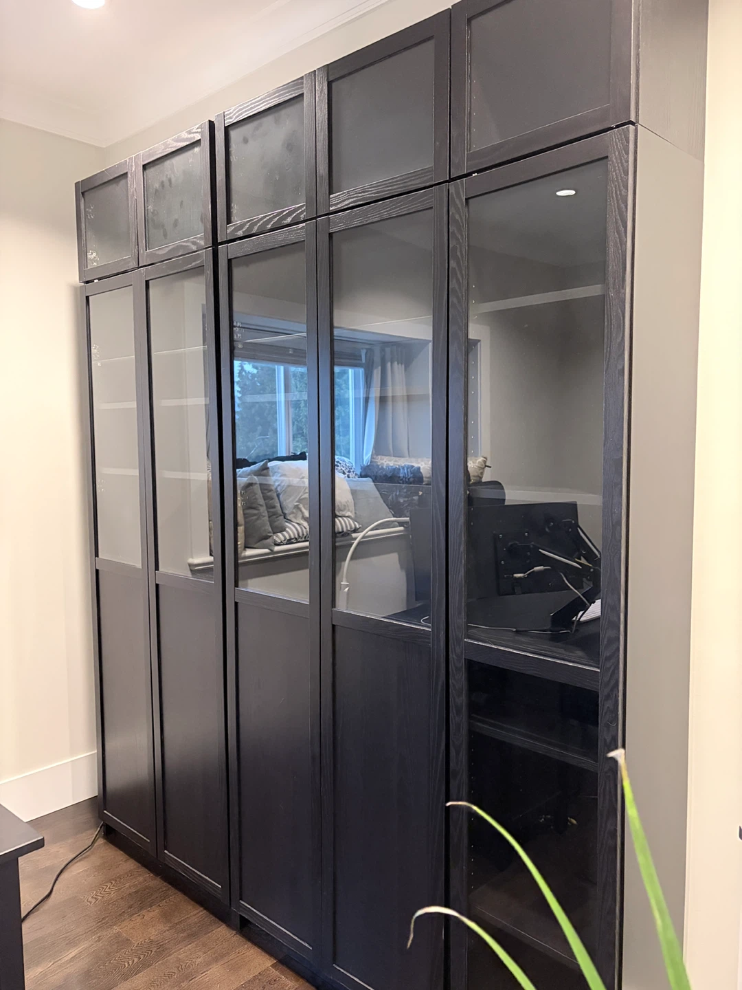 IKEA Billy/Oxberg Black-Brown Bookcase with Glass Doors