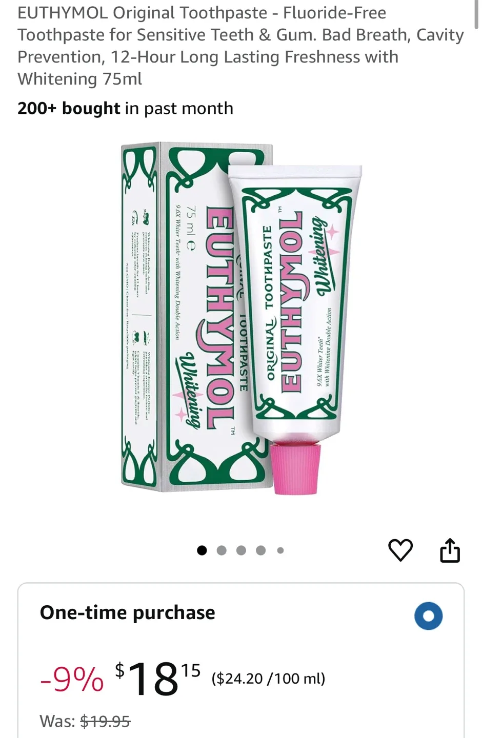 Euthymol Original Whitening Toothpaste 75ml thumbnail