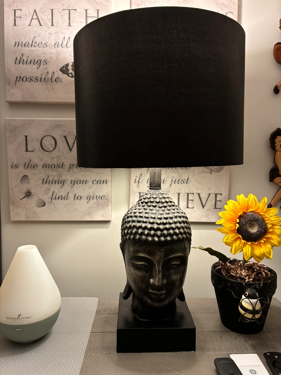 Buddha Head Table Lamp with Black Shade