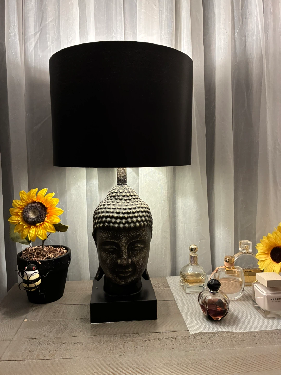 Buddha Head Table Lamp with Black Shade - photo 2