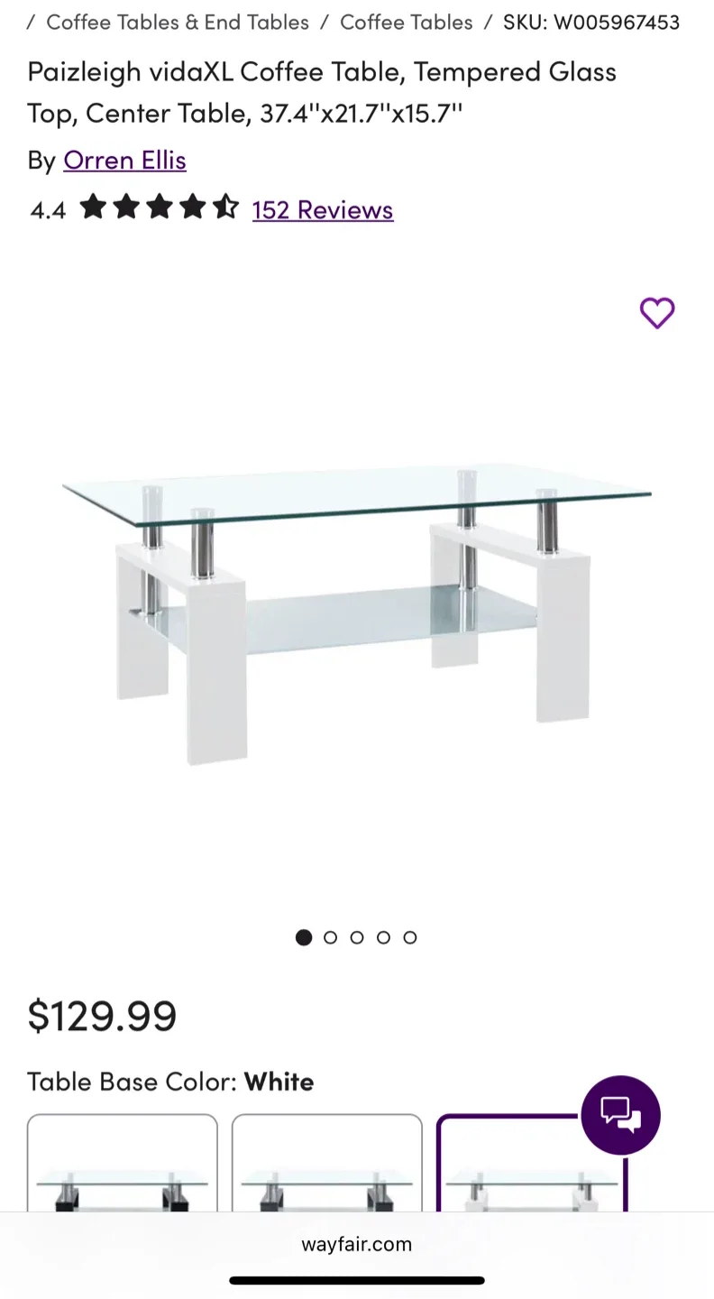 Orren Ellis Coffee Table - Glass Top, White Base image indicator(2)