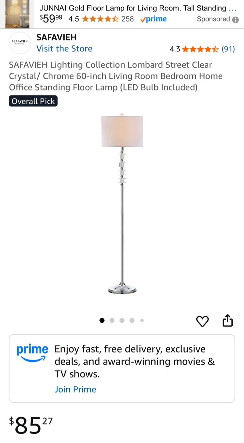 🧡 Safavieh Lombard Crystal/Chrome Floor Lamp - photo 4