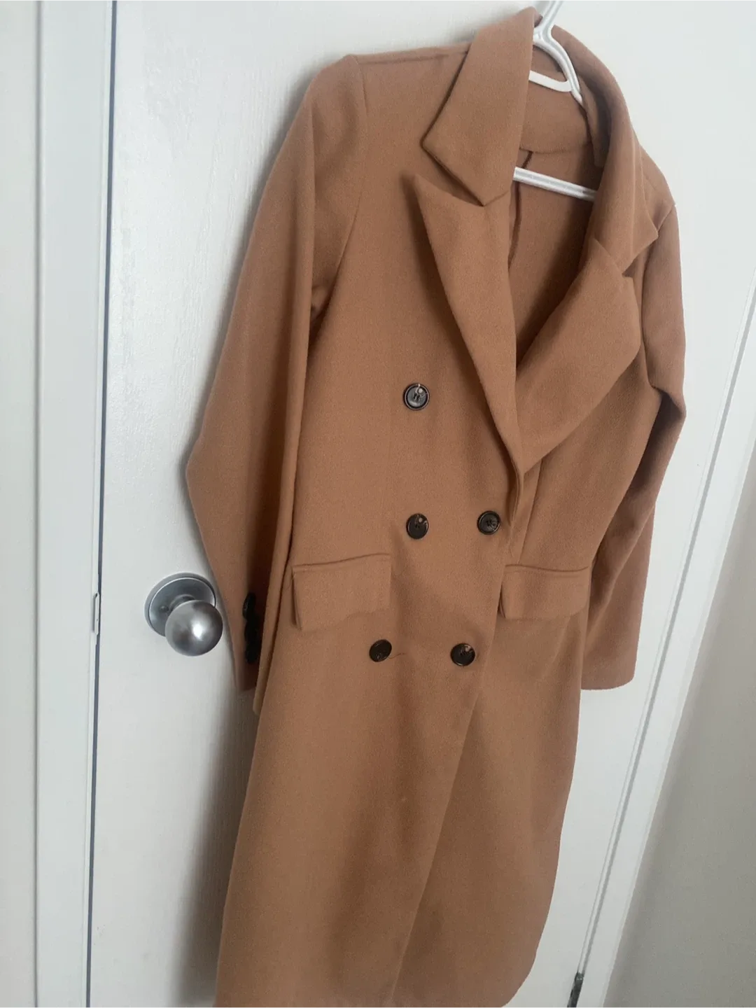 Tan Double-Breasted Wool Blend Coat