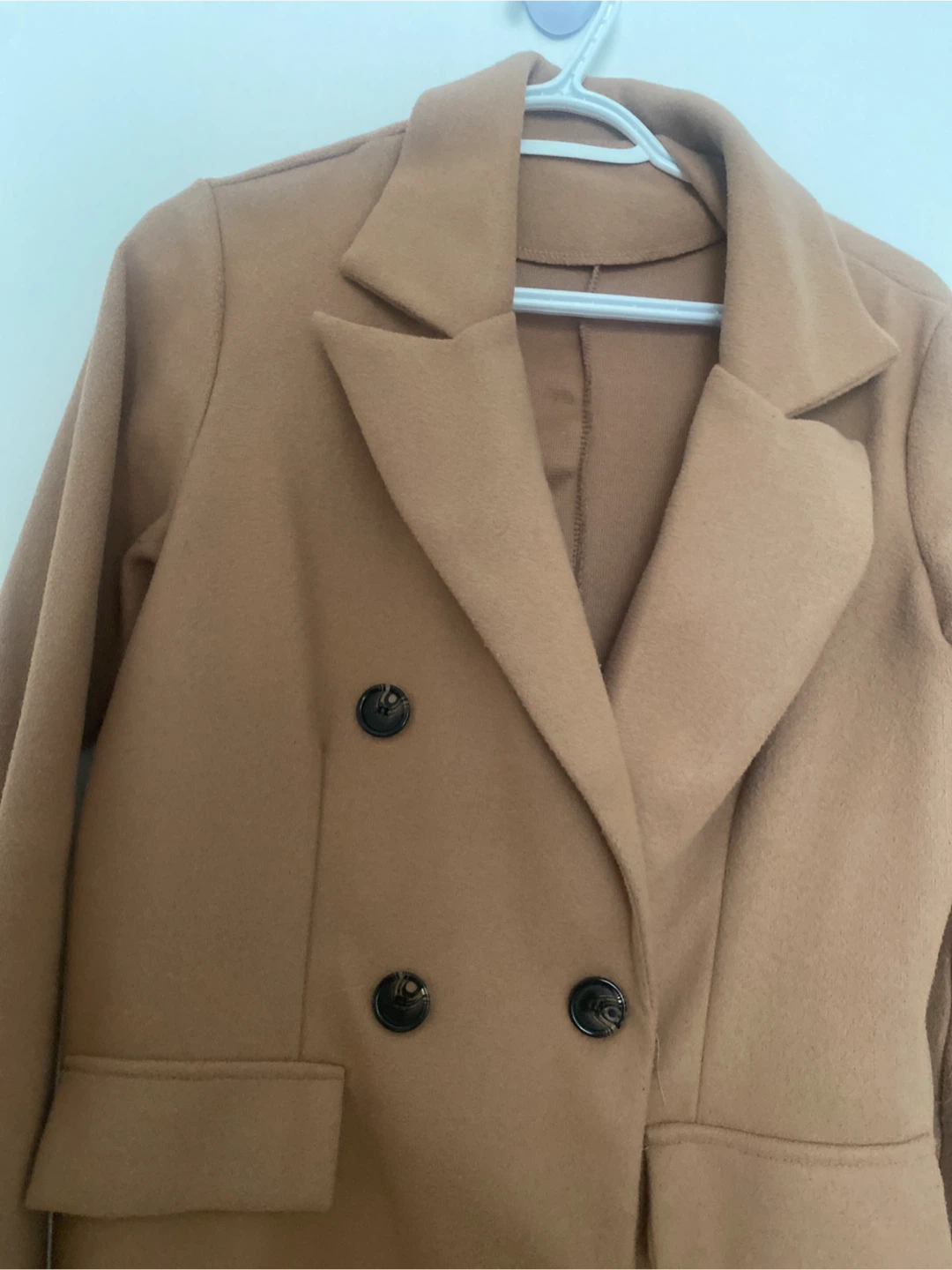Tan Double-Breasted Wool Blend Coat - photo 2