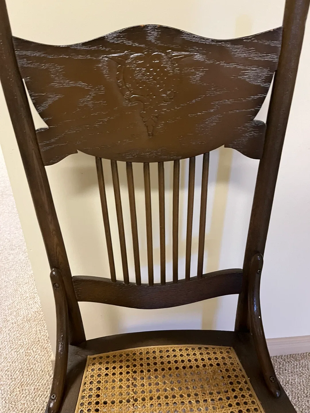 Antique Dark Wood Chair with Woven Seat image indicator(5)