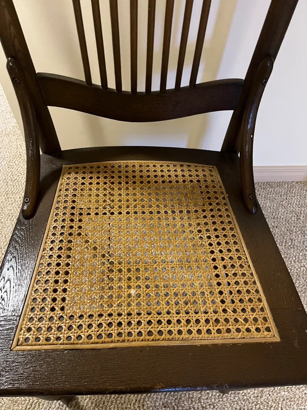 Antique Dark Wood Chair with Woven Seat image indicator(3)