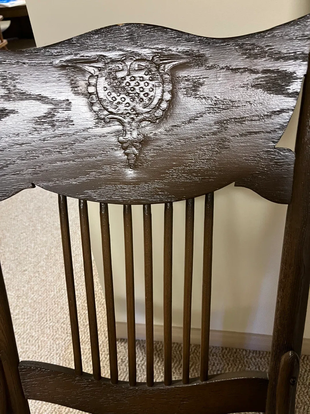 Antique Dark Wood Chair with Woven Seat image indicator(4)