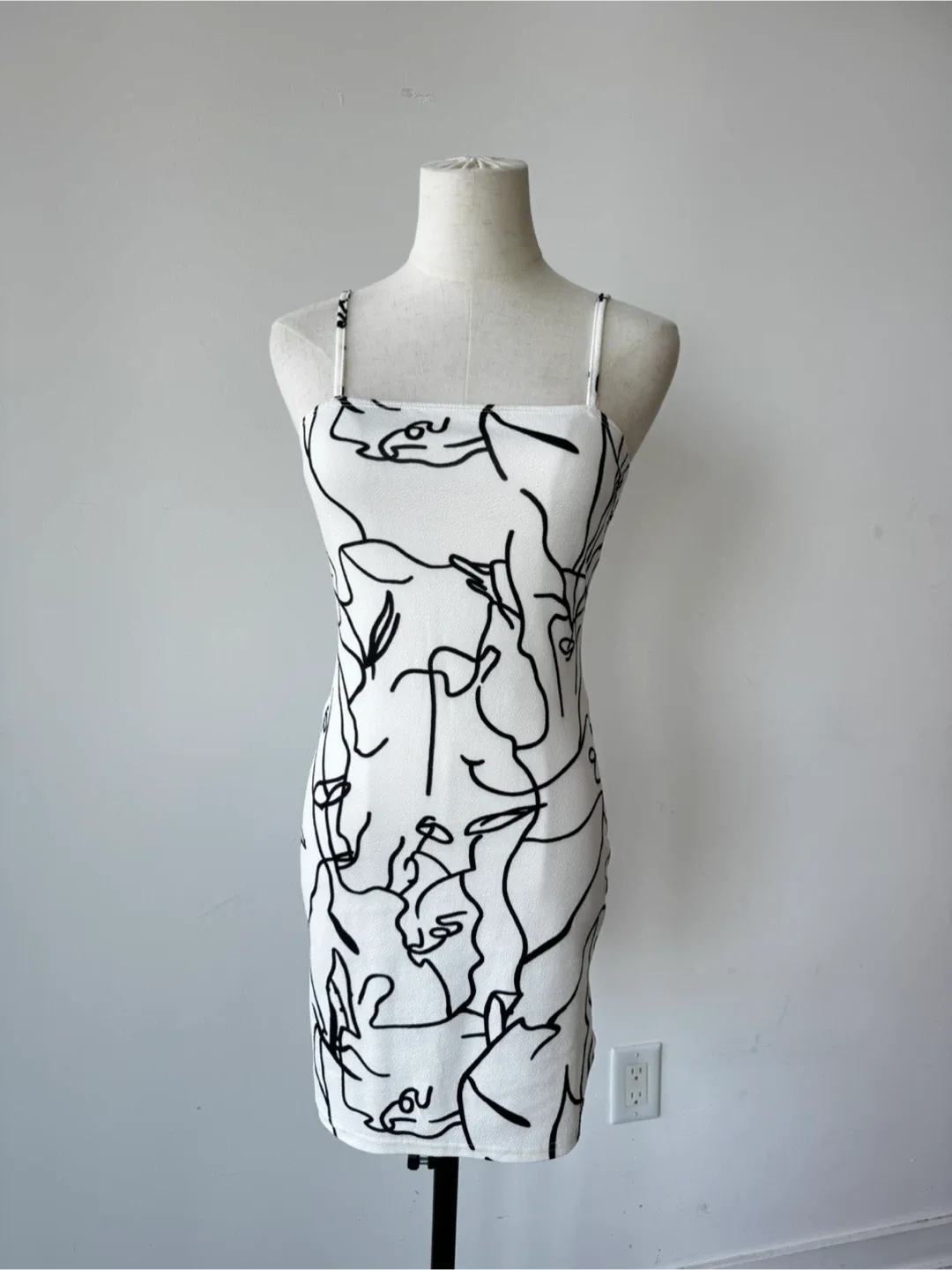 White Mini Dress with Black Abstract Print - size S/M thumbnail