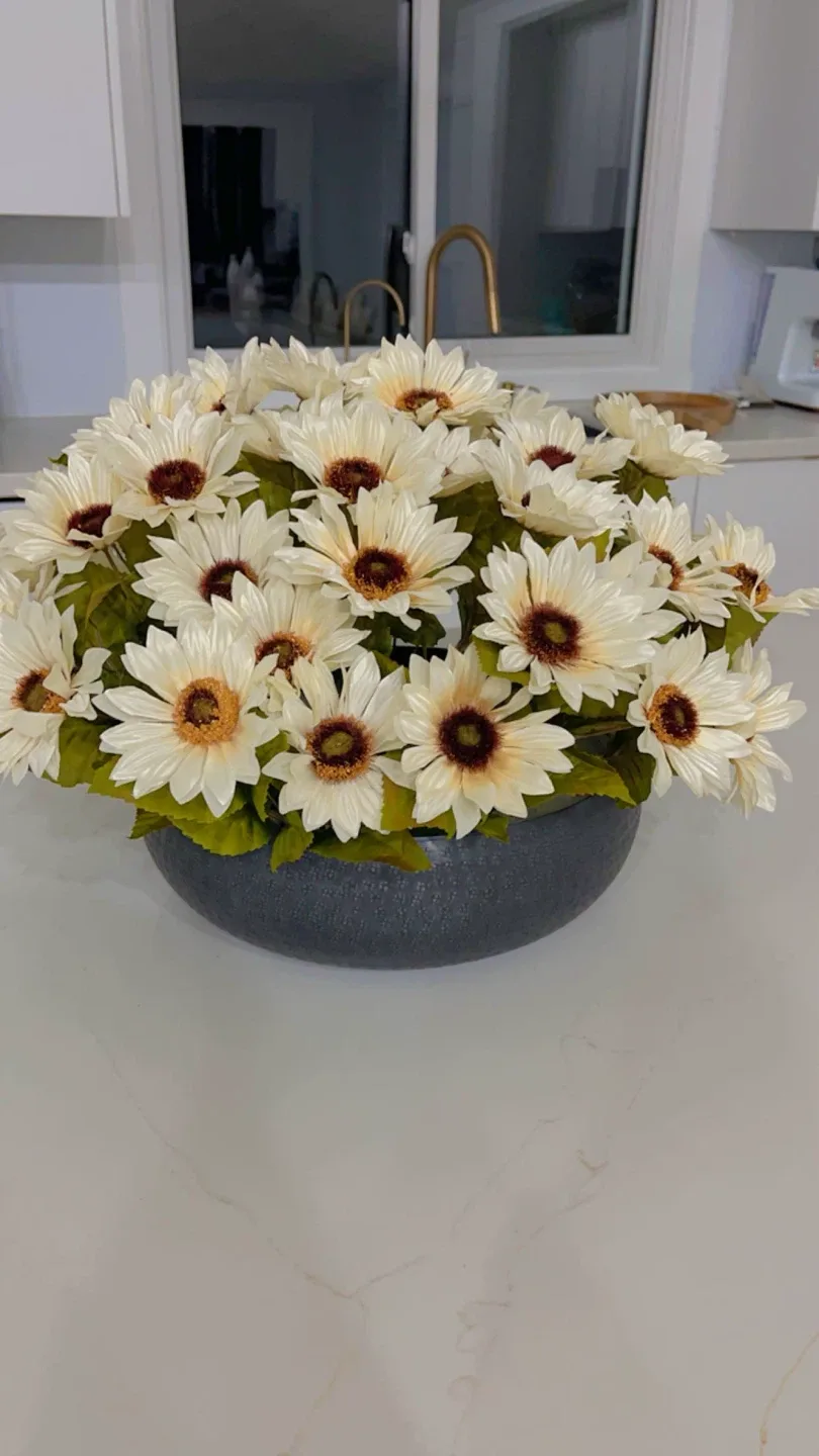 Artificial Daisy Arrangement in Grey Bowl thumbnail
