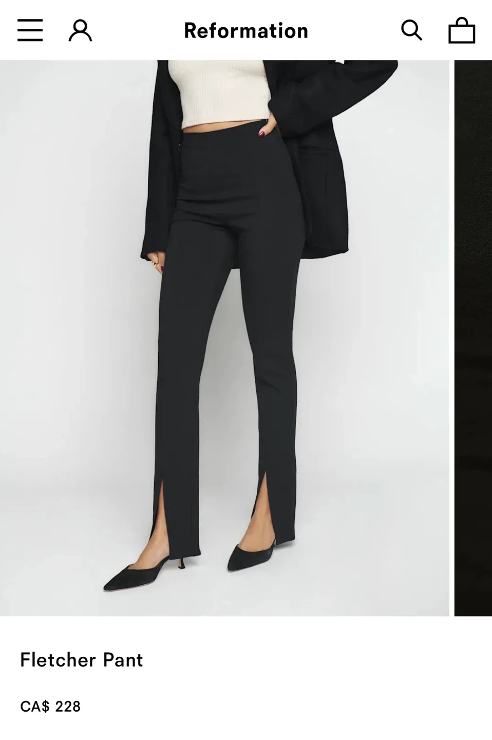 Reformation Fletcher Black Slit Pant - Size S thumbnail